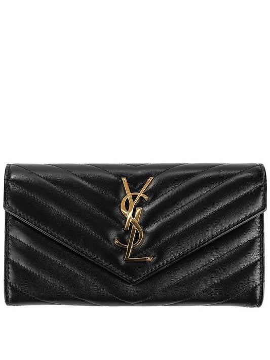 Cassandre Matelasse Large Flap Lambskin Long Wallet Black - SAINT LAURENT - BALAAN 2