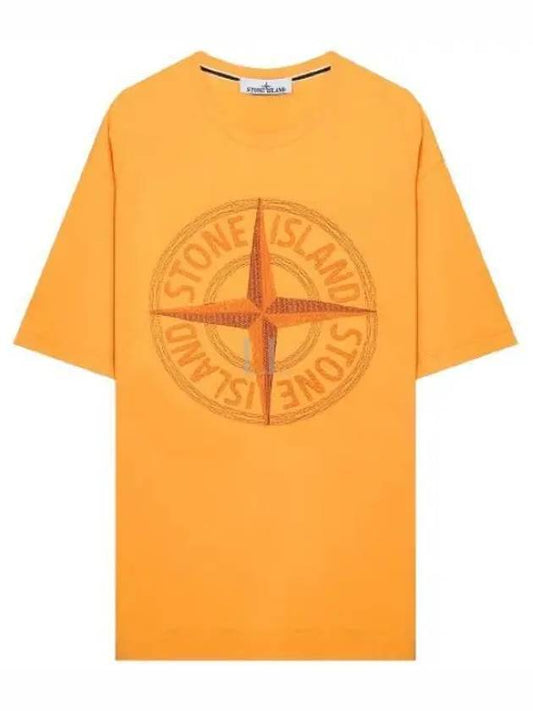 Stitches Three Embroidery Short Sleeve T-Shirt Orange - STONE ISLAND - BALAAN 2