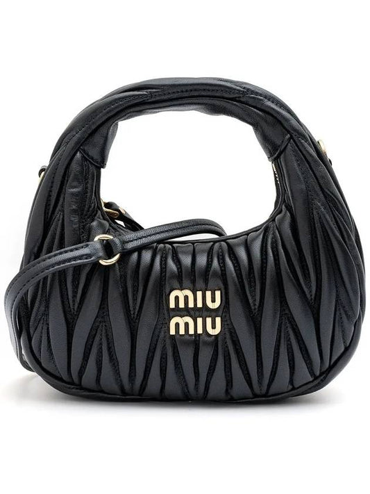 Wander Matelasse Nappa Leather Hobo Mini Bag Black - MIU MIU - BALAAN 2