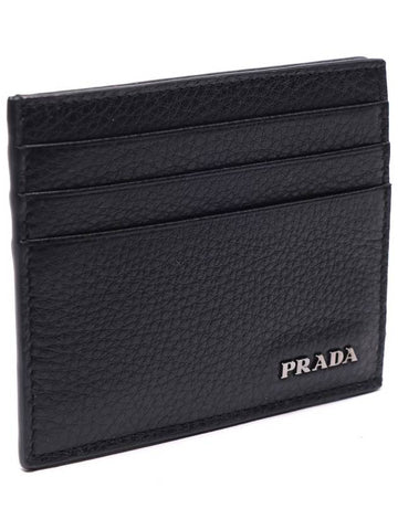 Vitello Metal Logo Calfskin Card Wallet Black - PRADA - BALAAN 1