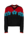 Floral Motif Brushed Effect Knit Top Black Red - MARNI - BALAAN 2