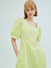 Square Neck Puff Sleeve Flare Long Dress Lime - OPENING SUNSHINE - BALAAN 3