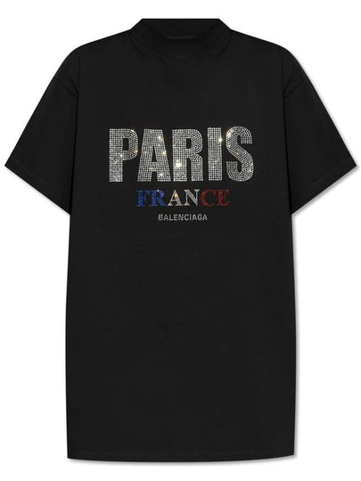 Paris Strass Oversized Short Sleeve T-Shirt Black - BALENCIAGA - BALAAN 2