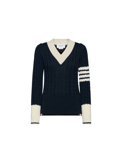 Baby Cable V-Neck Knit Top Navy - THOM BROWNE - BALAAN 2