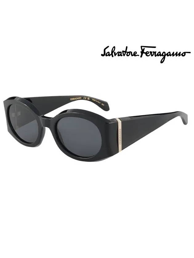 Eyewear Logo Oval Sunglasses Black - SALVATORE FERRAGAMO - BALAAN 3