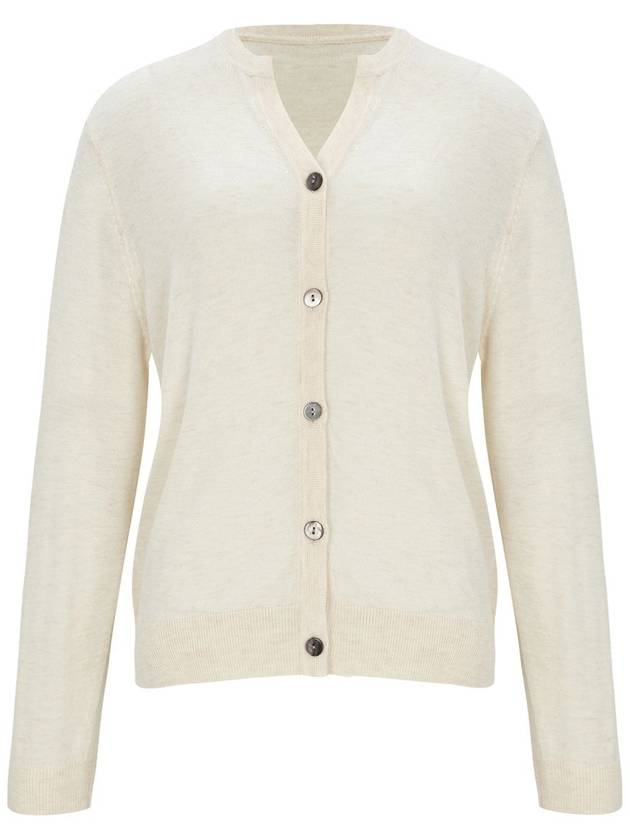 Glitter Notch Neck Knit Cardigan Cream Ivory - CALLAITE - BALAAN 1