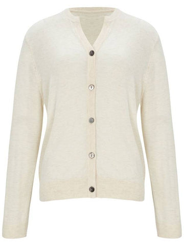 Glitter Notch Neck Knit Cardigan Cream Ivory - CALLAITE - BALAAN 1