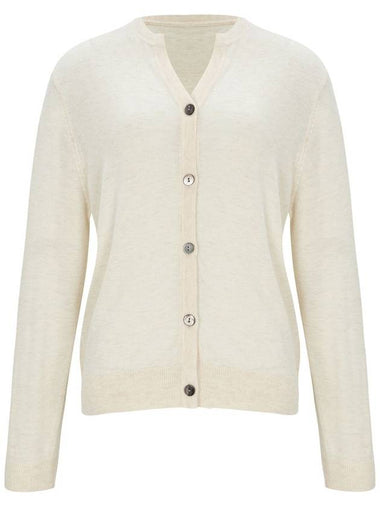 Glitter Notch Neck Knit Cardigan Cream Ivory - CALLAITE - BALAAN 1