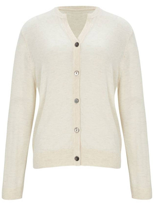 Glitter Notch Neck Knit Cardigan Cream Ivory - CALLAITE - BALAAN 1