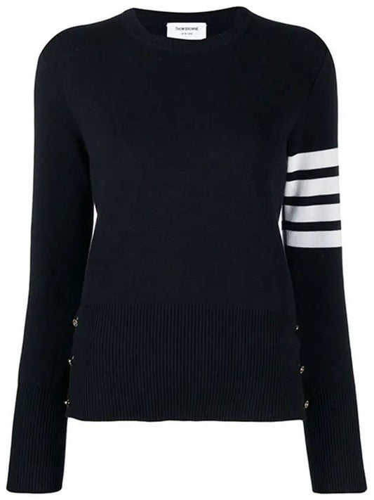 Milano Stitch Crewneck 4-Bar Cotton Crepe Knit Top Navy - THOM BROWNE - BALAAN 2