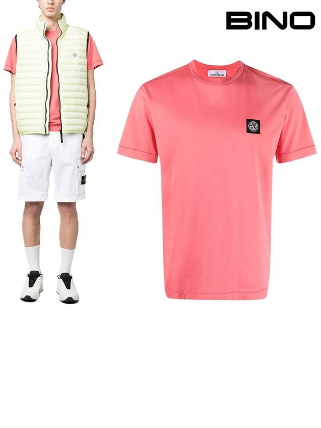 Logo Patch Cotton Short Sleeve T-Shirt Pink - STONE ISLAND - BALAAN 2