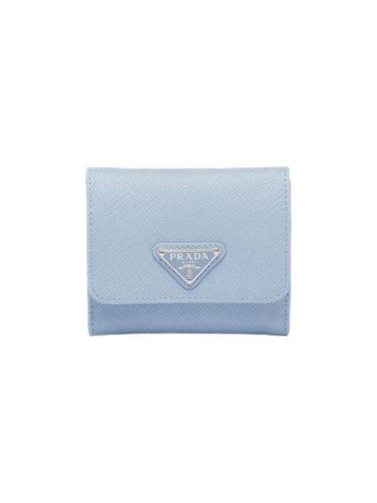 Saffiano Leather Half Wallet Pale Blue - PRADA - BALAAN 1