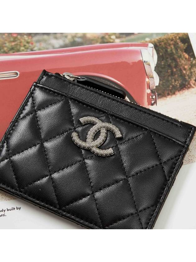 CC Logo Top Zip Leather Card Wallet Black - CHANEL - BALAAN 6