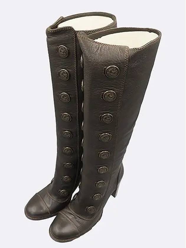 Dark brown leather snap detail women s long boots 255MM - DOLCE&GABBANA - BALAAN 5