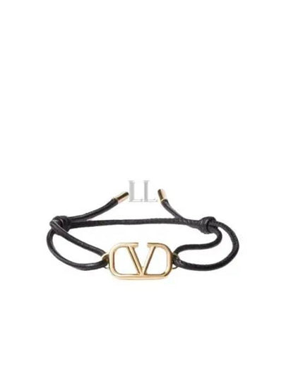 Garavani V Logo Signature Leather Bracelet Black - VALENTINO - BALAAN 2