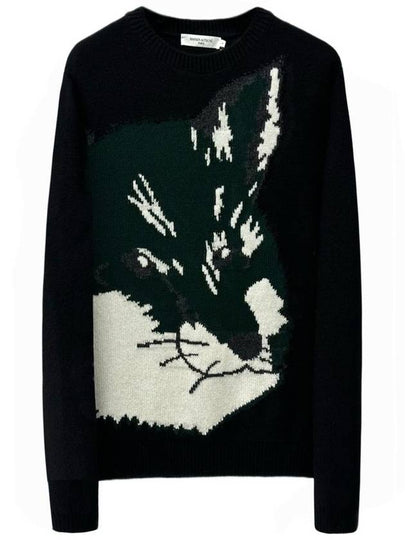 Fox Head Oversized Fit Jacquard Knit Top Black - MAISON KITSUNE - BALAAN 2