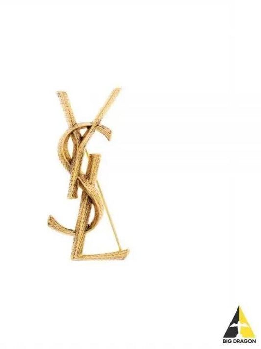 Snake Textured Monogram Brooch Gold - SAINT LAURENT - BALAAN 2