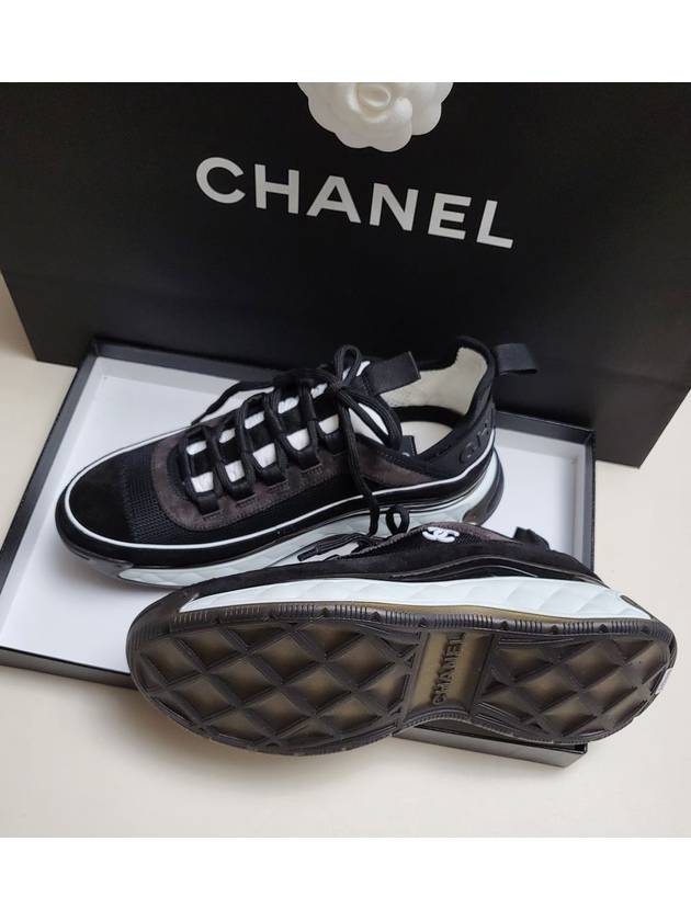 Fabric Suede Calfskin Low-Top Sneakers Dark Grey - CHANEL - BALAAN 4