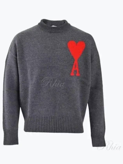 Big Heart Logo Wool Knit Top Grey - AMI - BALAAN 2