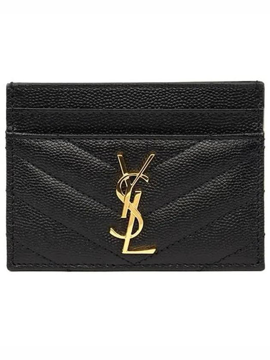 Gold Matelasse Caviar Leather Card Wallet Black - SAINT LAURENT - BALAAN 2