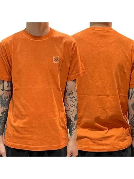 Pisato Effect Logo Patch Short Sleeve T-Shirt Orange - STONE ISLAND - BALAAN 2