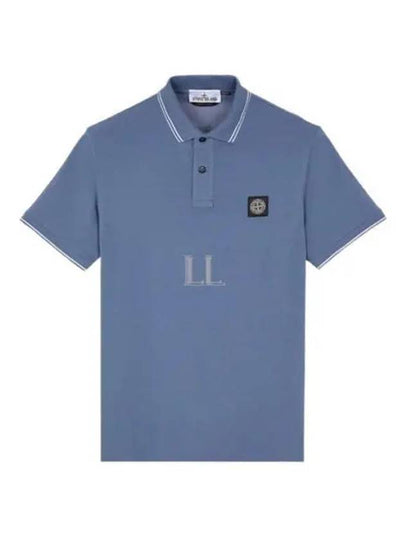 Stretch Cotton Pique Short Sleeve Polo Shirt Light Blue - STONE ISLAND - BALAAN 2