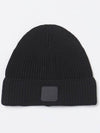 Logo Patch Cotton Ribbed Beanie Black - CP COMPANY - BALAAN 2