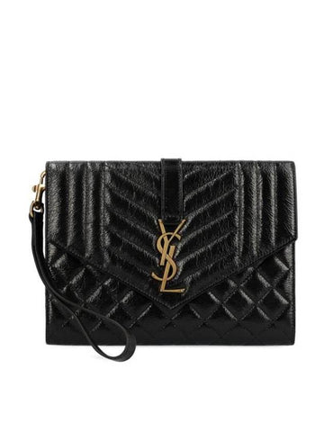 Monogram Envelope Flap Leather Clutch Bag Black - SAINT LAURENT - BALAAN 1