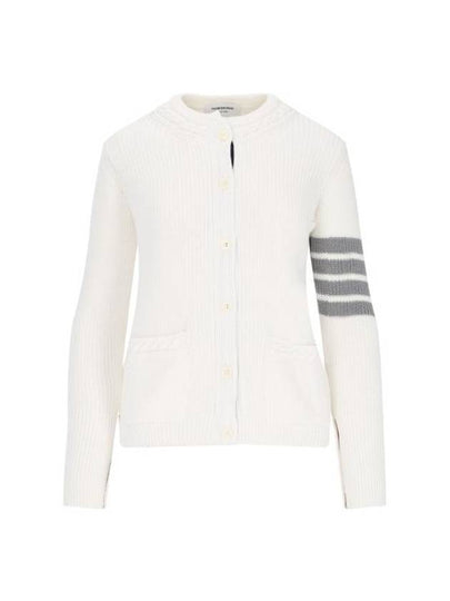 Cotton Jersey Flower 4 Bar V Neck Cardigan White - THOM BROWNE - BALAAN 2