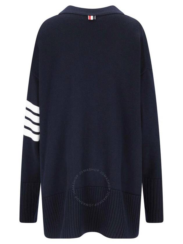 Fine Merino Wool 4-line Oversized Fit V-neck Cardigan Navy - THOM BROWNE - BALAAN 3