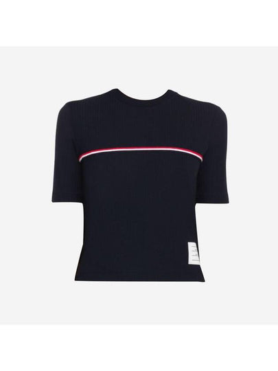 Women's High Twist Rip Stripe Short Sleeve T-Shirt Navy - THOM BROWNE - BALAAN 2