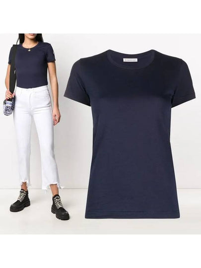 Women's Cotton Logo Patch Short Sleeve T-Shirt Navy - MONCLER - BALAAN 2