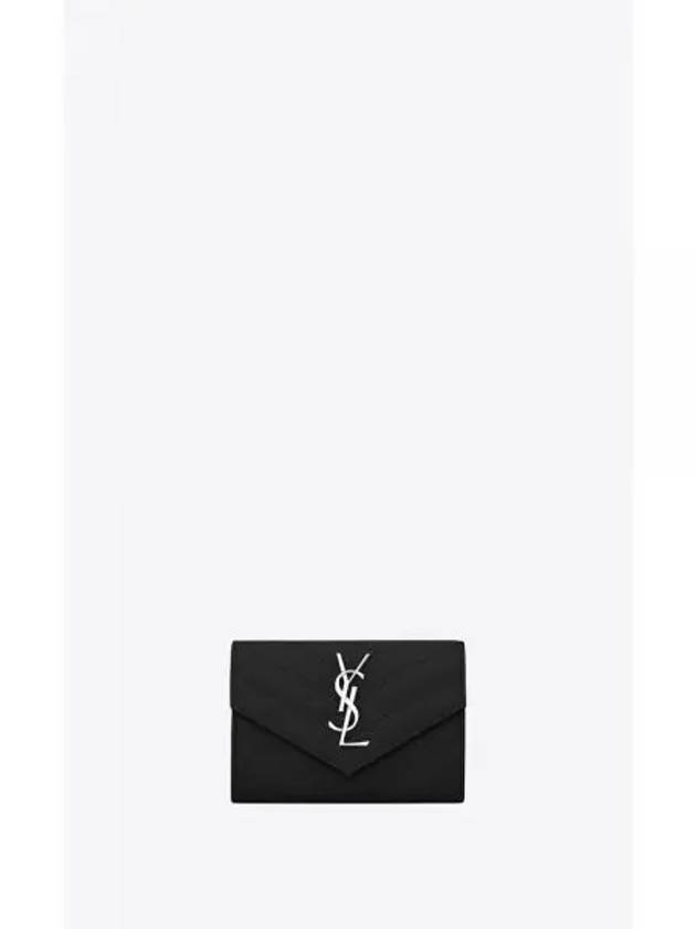 Cassandre Matelasse Small Envelope Grain de Poudre Embossed Leather Wallet Silver Black - SAINT LAURENT - BALAAN 2