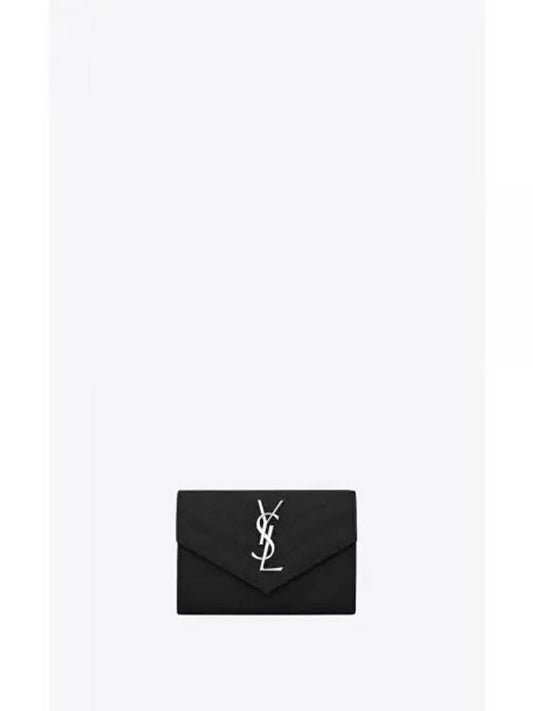 Cassandre Matelasse Small Envelope Grain de Poudre Embossed Leather Wallet Silver Black - SAINT LAURENT - BALAAN 2