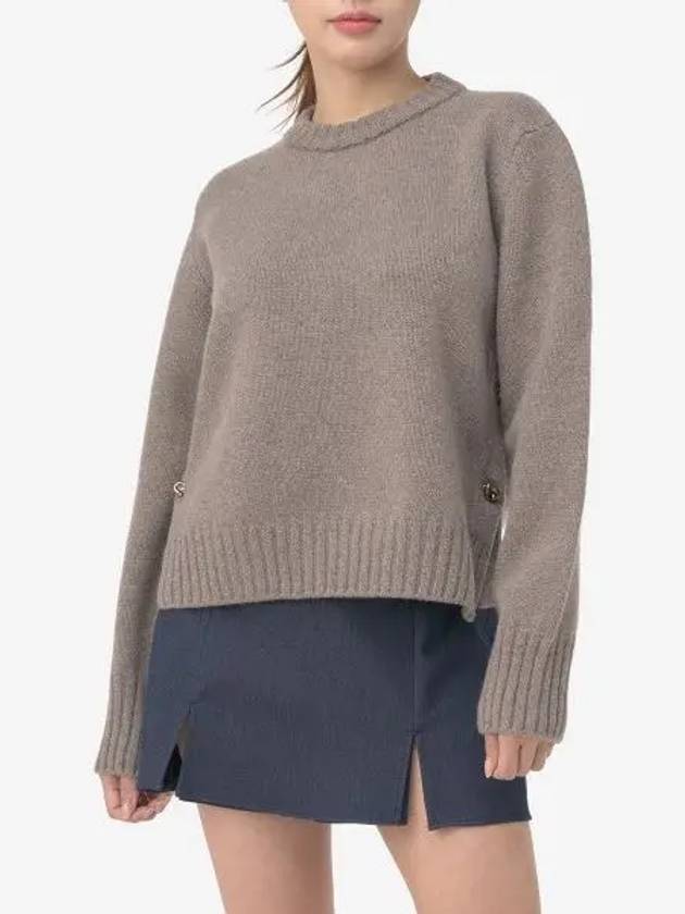 Metal Note Button Wool Knit Top Grey - BOTTEGA VENETA - BALAAN 2