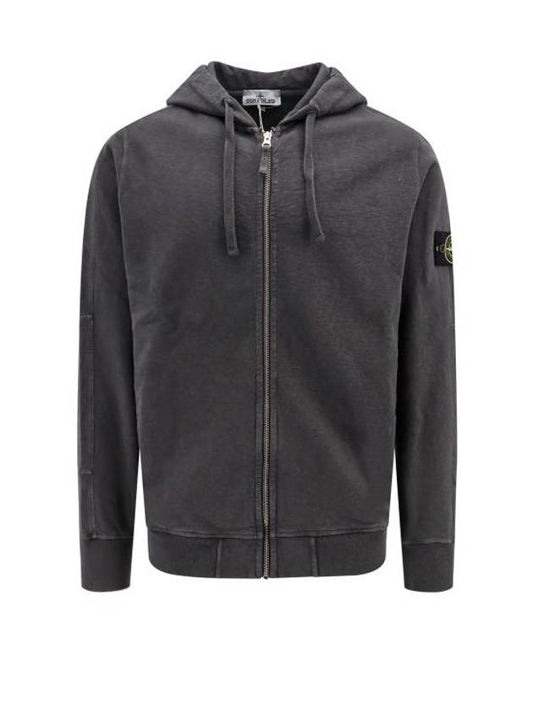 Men's Garment Dyed Malfile Zip Up Hoodie Grey - STONE ISLAND - BALAAN 1