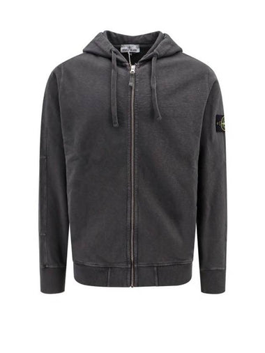 Men's Garment Dyed Malfile Zip Up Hoodie Grey - STONE ISLAND - BALAAN 1