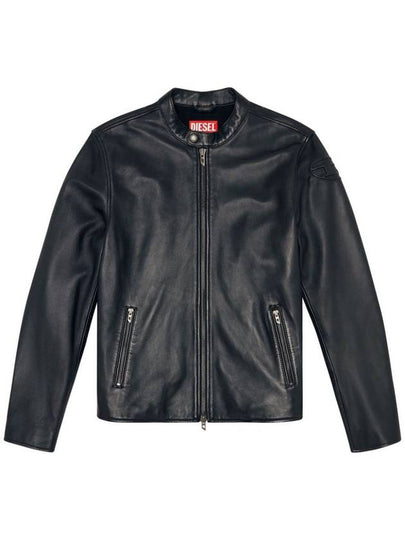 L Carver Embossed Logo Leather Biker Jacket Black - DIESEL - BALAAN 2