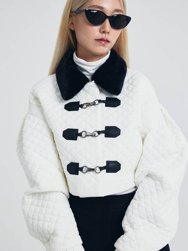 Quilted Cropped Jacket with Hook Closure White Ivory - SAY-_YEON - BALAAN 1