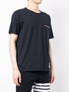 Men's Medium Weight Jersey Tipped Pocket Crewneck Short Short Sleeve T-Shirt Navy - THOM BROWNE - BALAAN 4