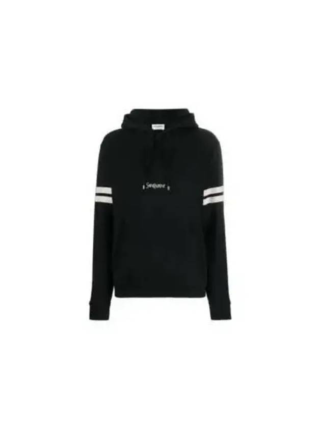 Embroidered Logo Hoodie Black - SAINT LAURENT - BALAAN 2