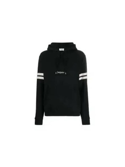 Embroidered Logo Hoodie Black - SAINT LAURENT - BALAAN 2