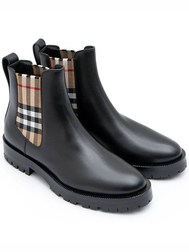 Orlostock Checked Leather Chelsea Boots Black - BURBERRY - BALAAN.
