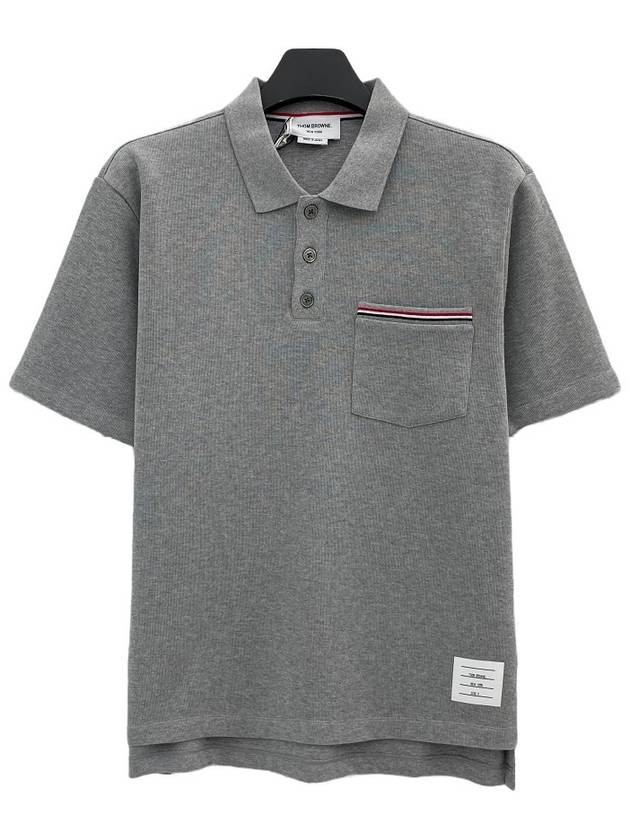 RWB Pocket Interlock Cotton Short Sleeve Polo Shirt Grey - THOM BROWNE - BALAAN 2