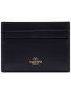 V Logo Signature Leather Card Wallet Black - VALENTINO - BALAAN 5