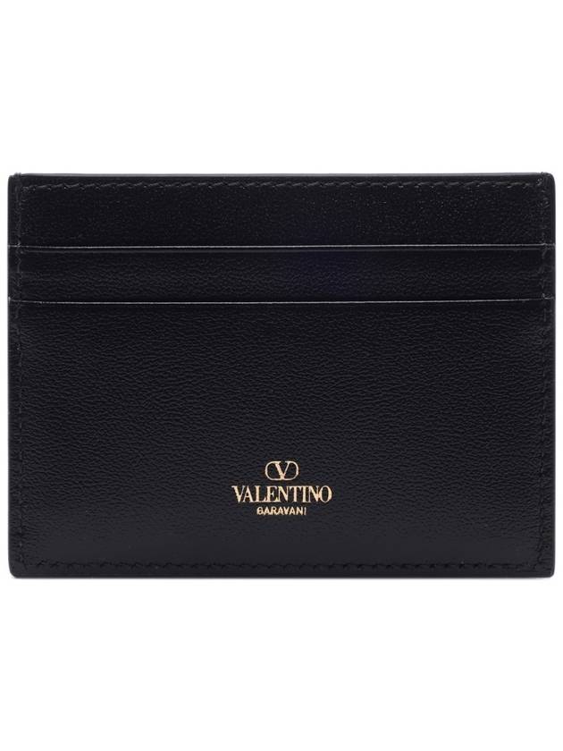 V Logo Signature Leather Card Wallet Black - VALENTINO - BALAAN 5