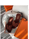 Women's Oran Sandals Woolskin Chocolate Brown - HERMES - BALAAN 6