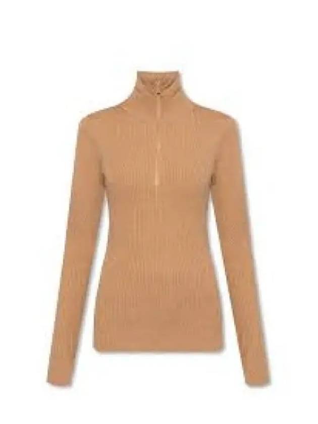 Half Zipper Rib Turtleneck Brown - GANNI - BALAAN 2