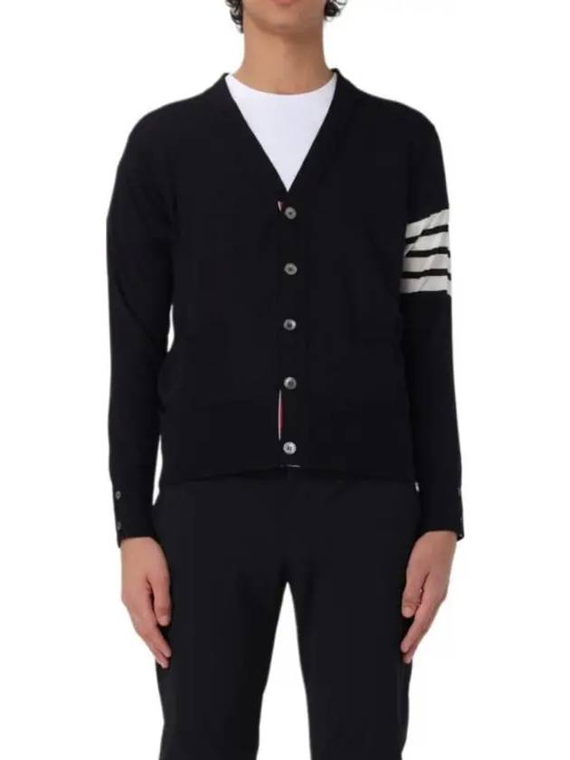 Men's Sustainable Classic Diagonal Wool Cardigan Navy - THOM BROWNE - BALAAN 3