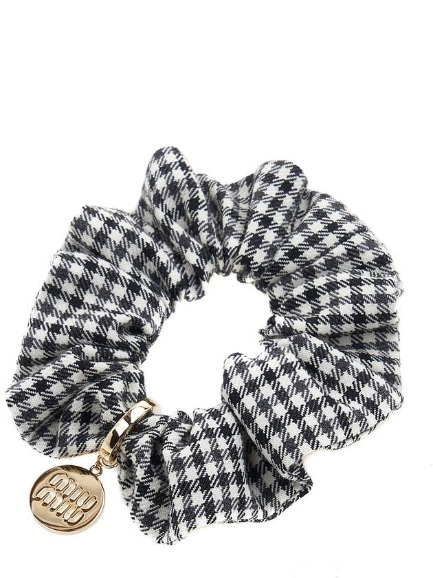 Gingham Check Wool Scrunchie Black White - MIU MIU - BALAAN 10